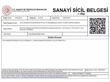 Sanayi Sicil Belgesi